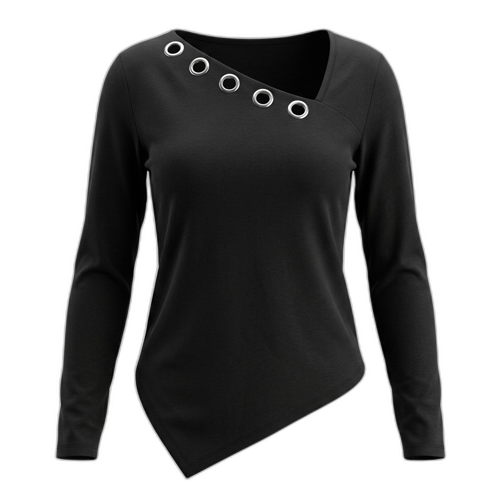 Women's Black Asymmetrical Long Sleeve Top