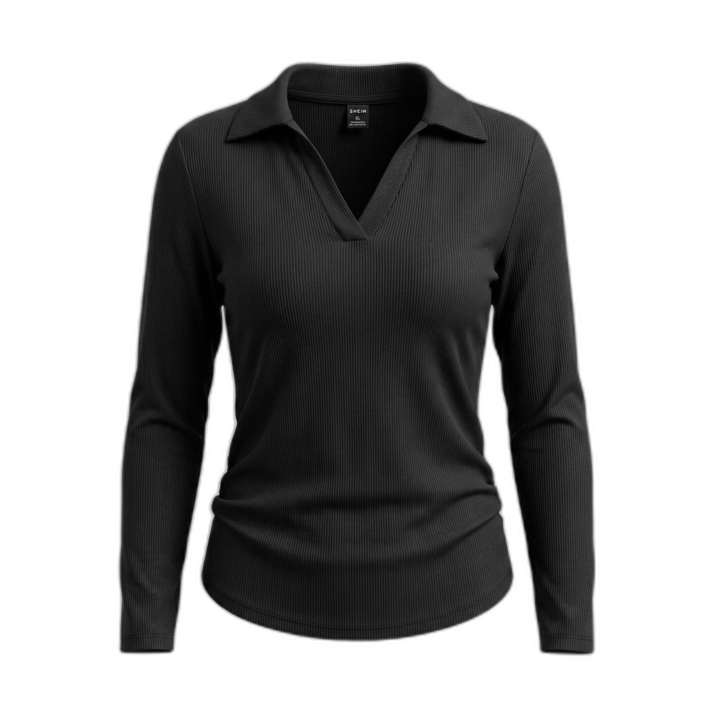 Women's Black Ribbed Long Sleeve Hooded Top