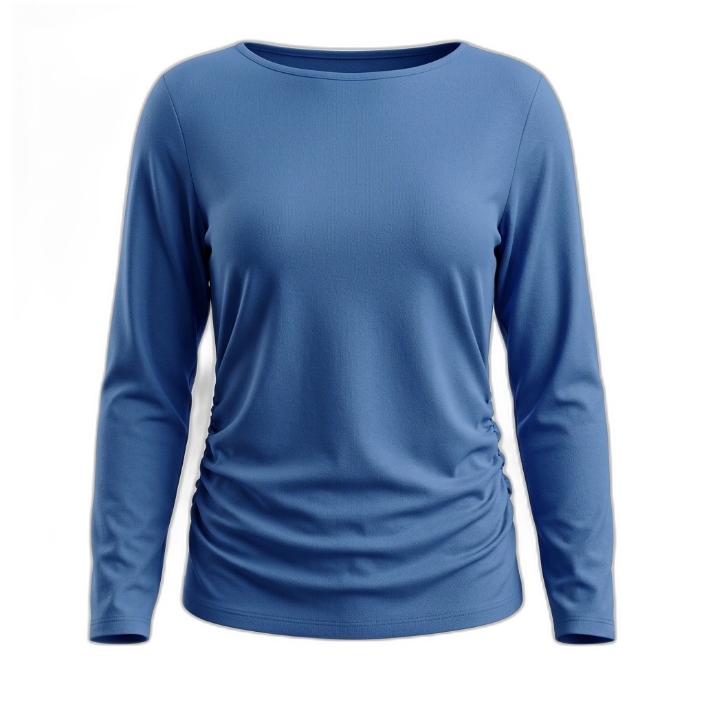 Women's Blue Long Sleeve Ruched Top