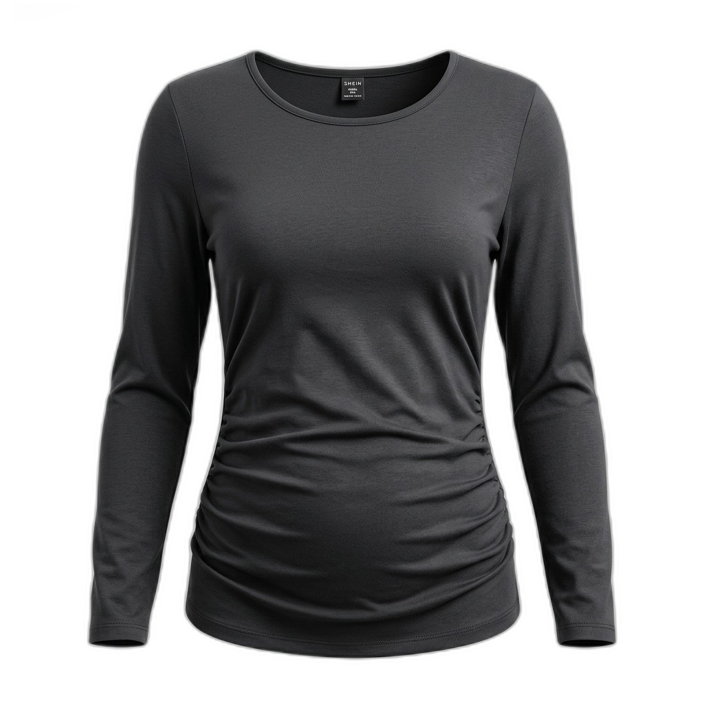 Women's Black Long Sleeve Ruched Top