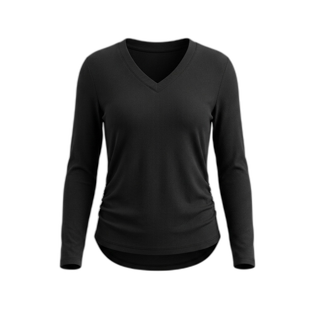 Black Long Sleeve Square Neck Top for Women