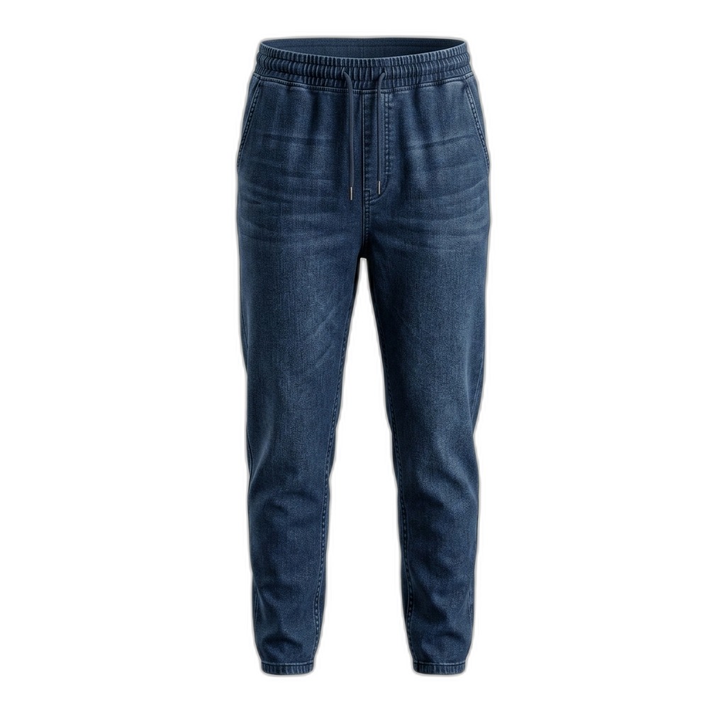 Men's Blue Denim Joggers with Drawstring Waist