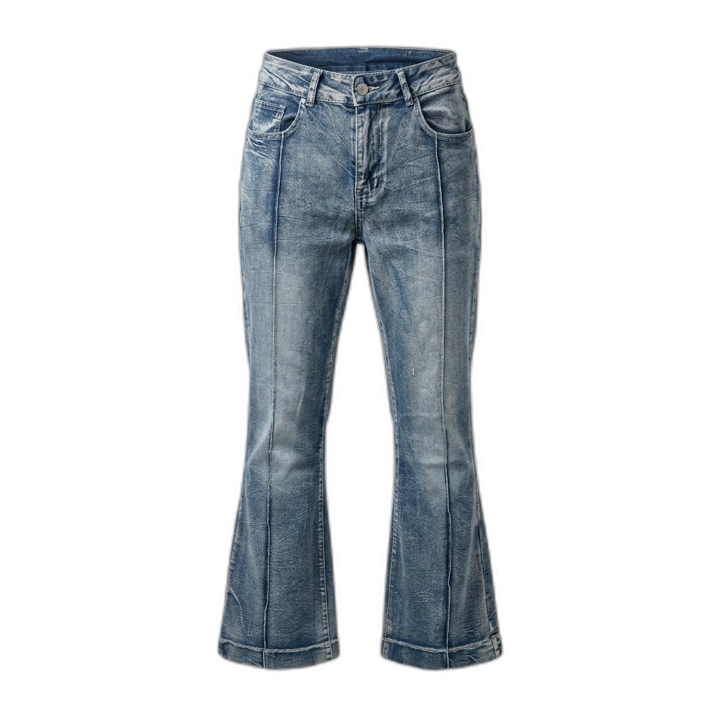 Flared High Waist Acid Wash Denim Jeans