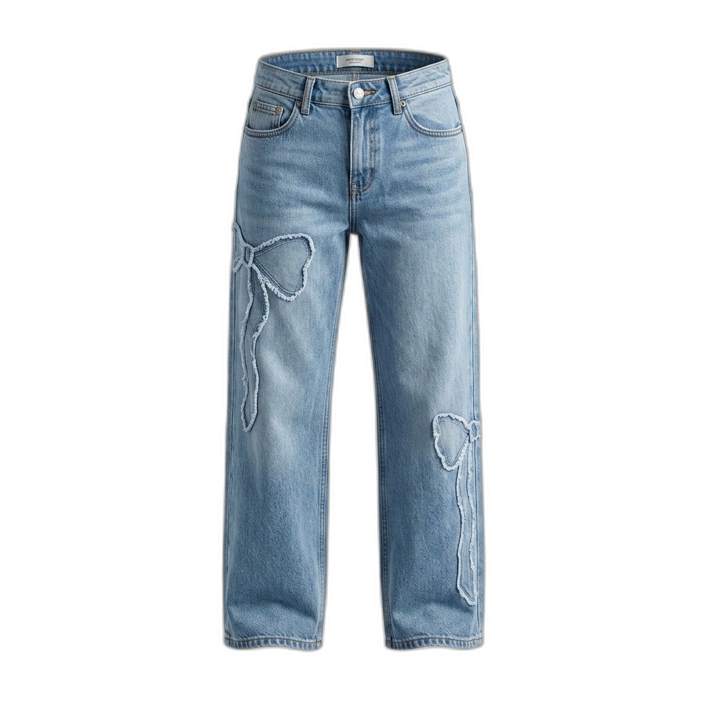 Women's Distressed Bow Detail Denim Jeans