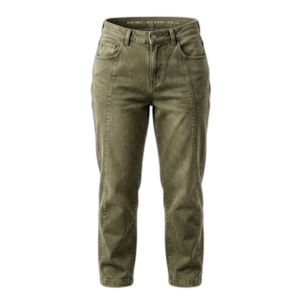 Olive Panel Straight Fit Jeans