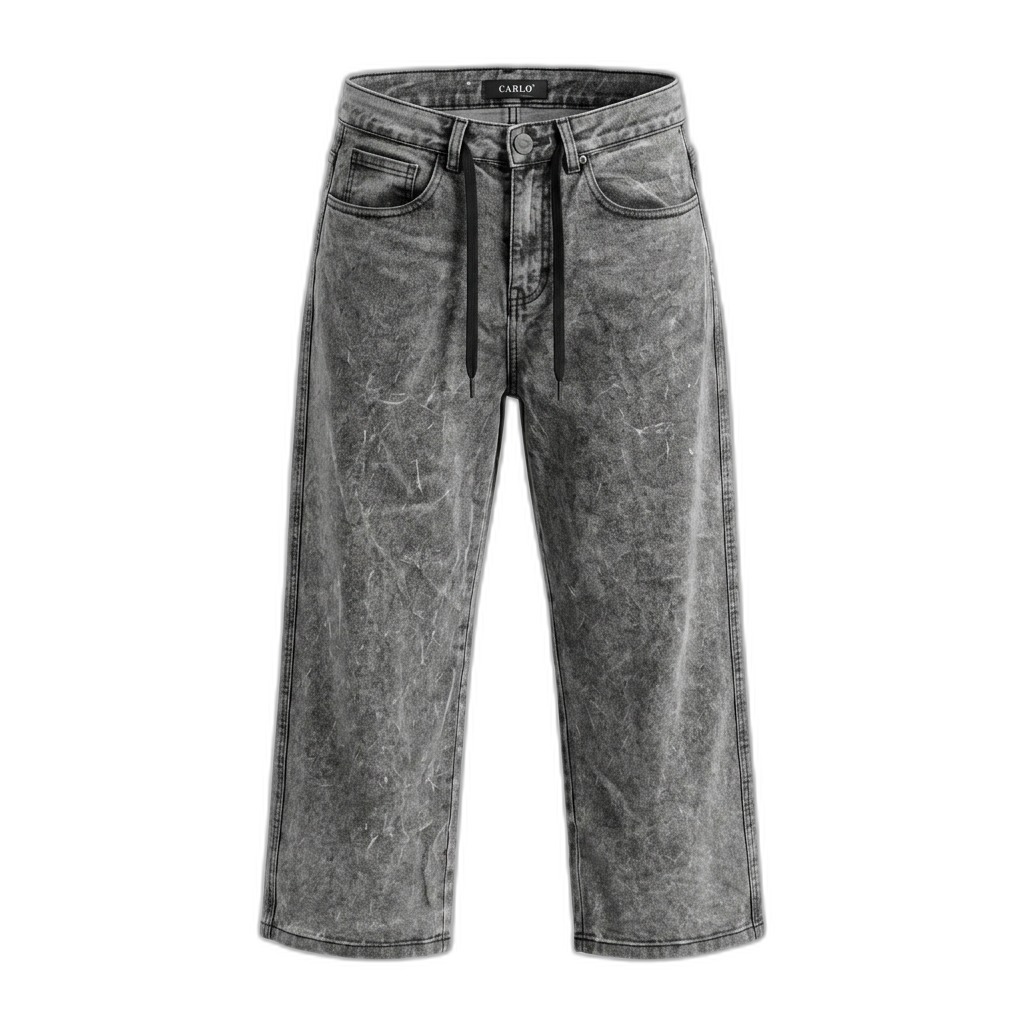 Men's Acid Wash Drawstring Jeans | Casual Denim