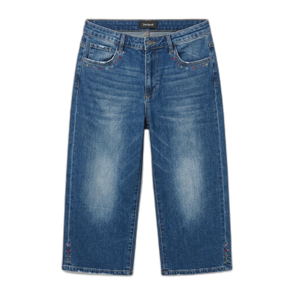 Women's Cropped Wide-Leg Embroidered Jeans