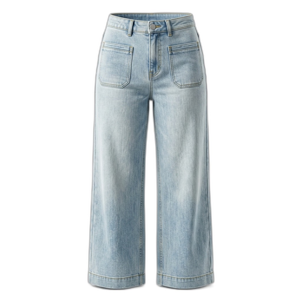 Light Blue Wide Leg Denim Jeans for Women
