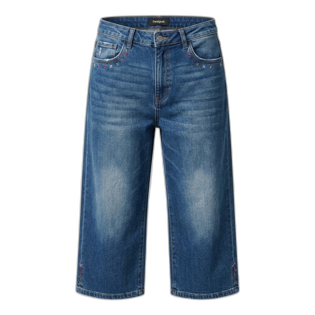 Desigual Embroidered Cropped Wide-Leg Jeans