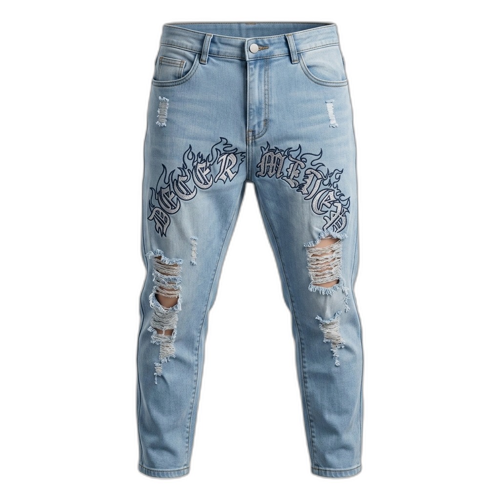 Men's Ripped Light Wash Denim Jeans