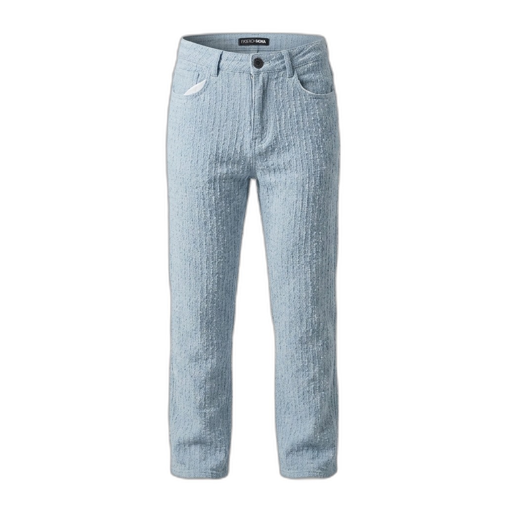 Light Blue Textured Straight Leg Pants for Men