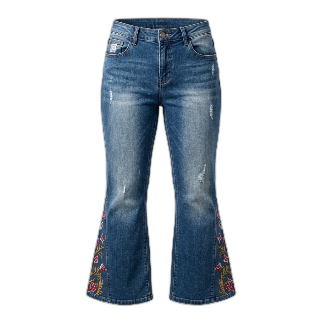 Women's Embroidered Distressed Flare Jeans