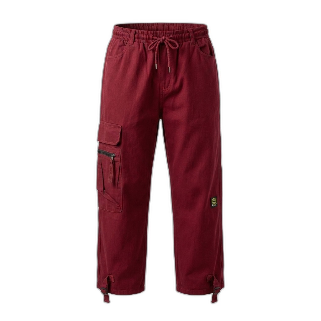 Men's Maroon Cargo Pants with Drawstring