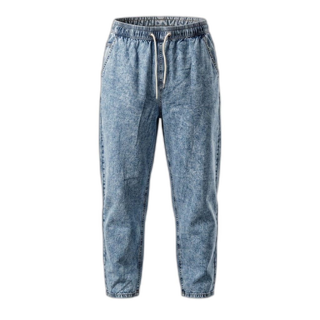 Men's Acid Wash Denim Joggers with Drawstring