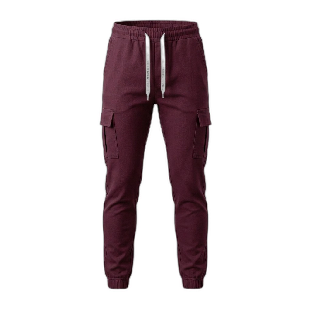 Men's Maroon Cargo Joggers with Pockets