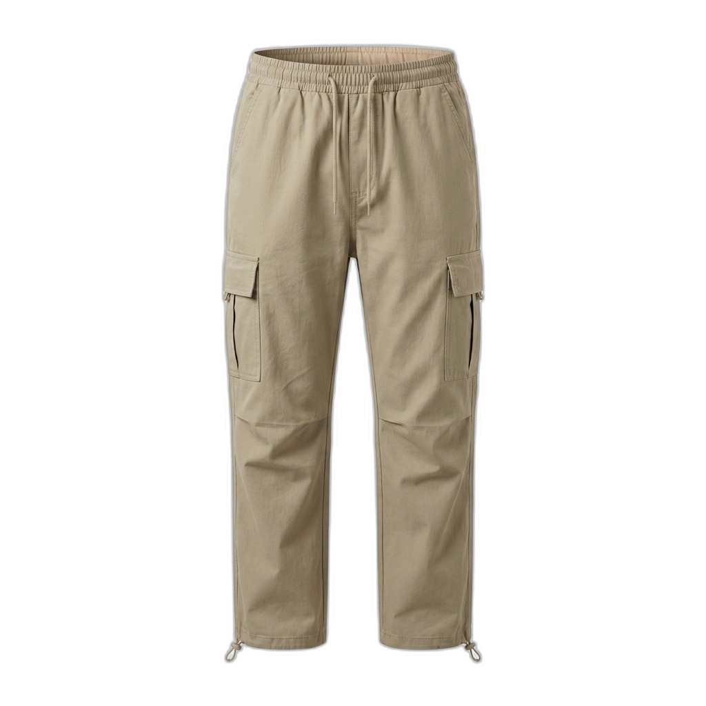 Men's Khaki Cargo Pants with Drawstring Waist