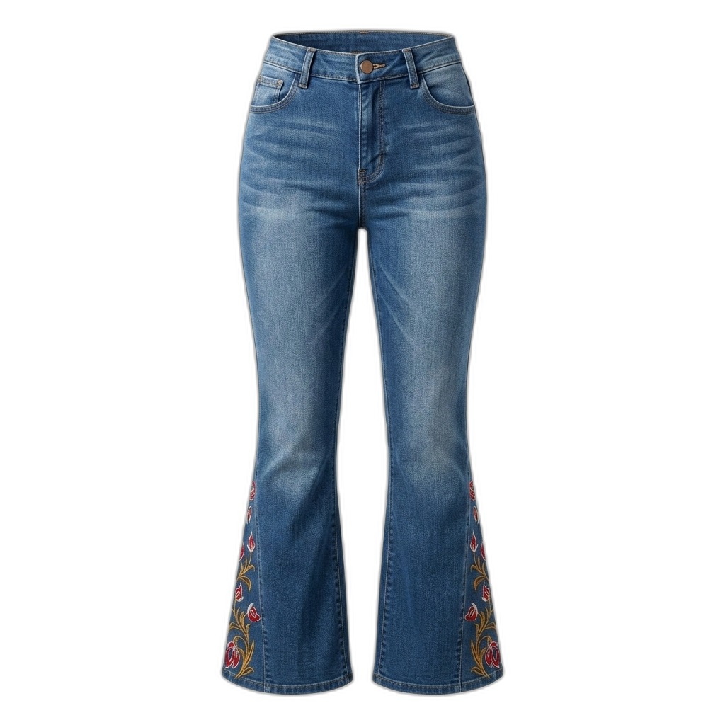 Women's High-Waist Embroidered Flare Jeans
