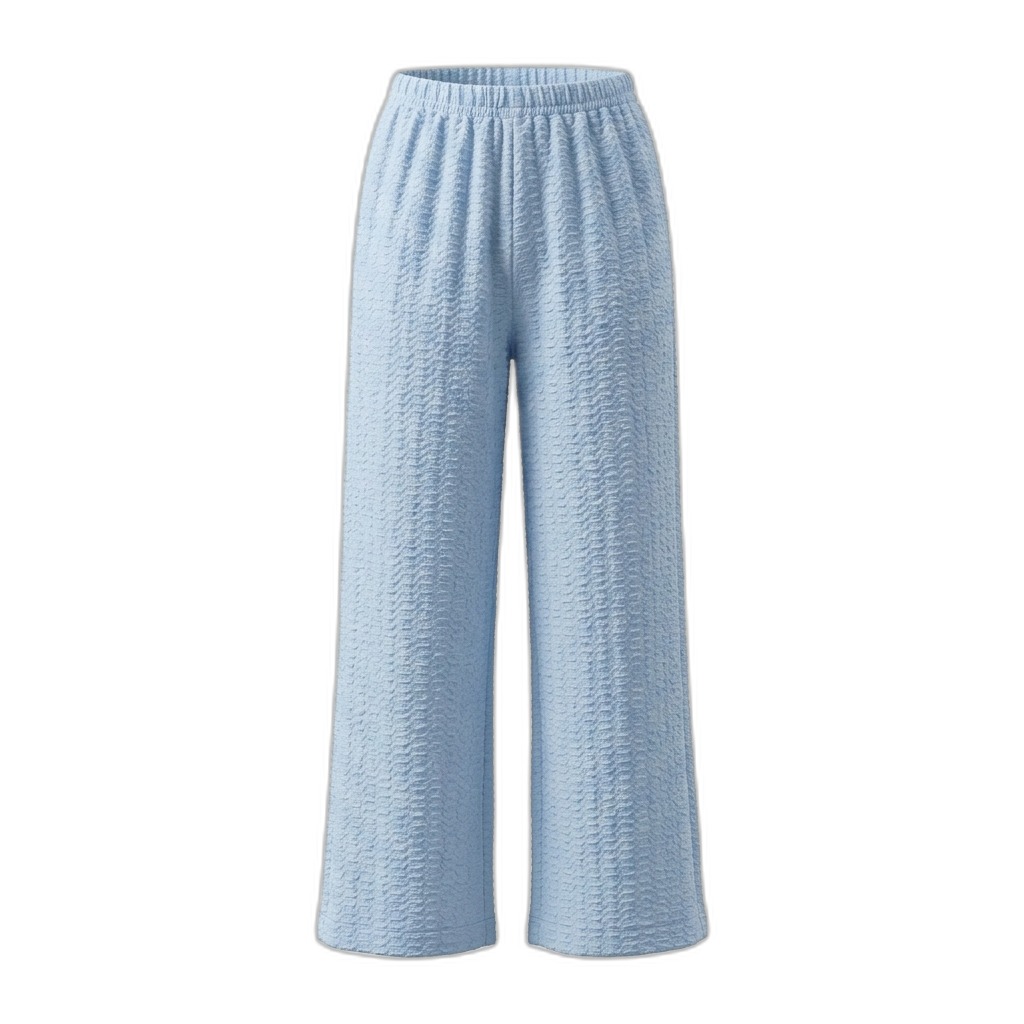 Light Blue Textured Wide-Leg Pants for Women