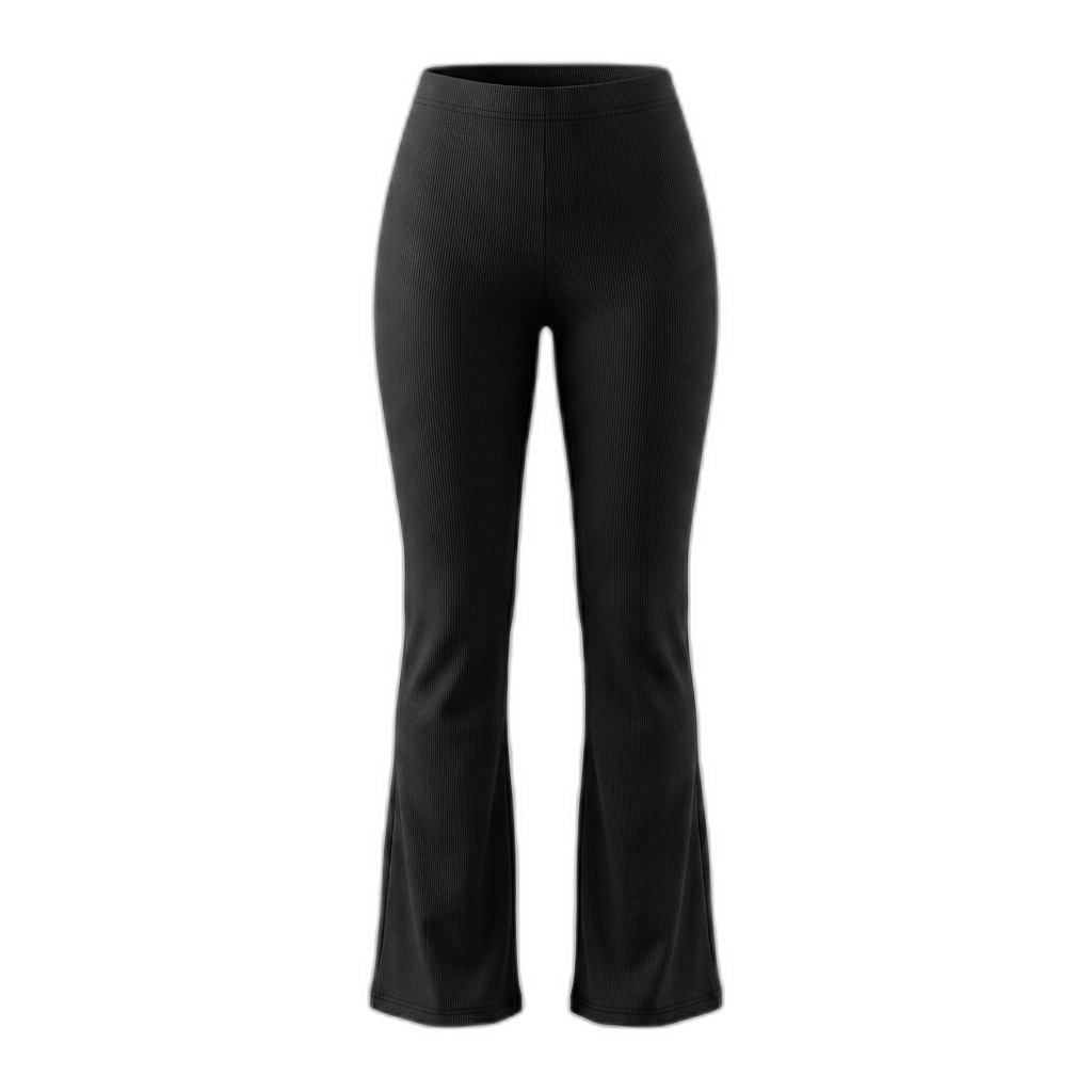 Black Ribbed Flare Pants for Women