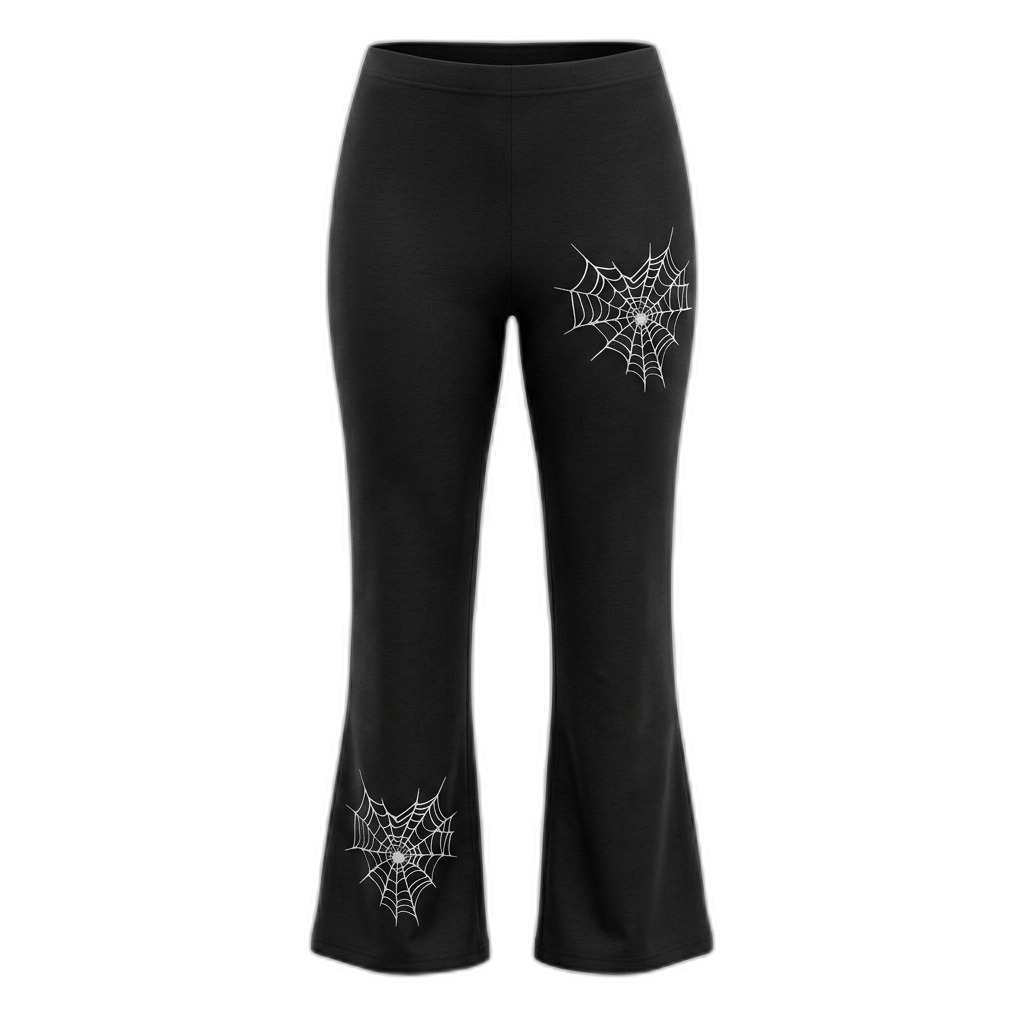 Black Spiderweb Flared Leggings for Women