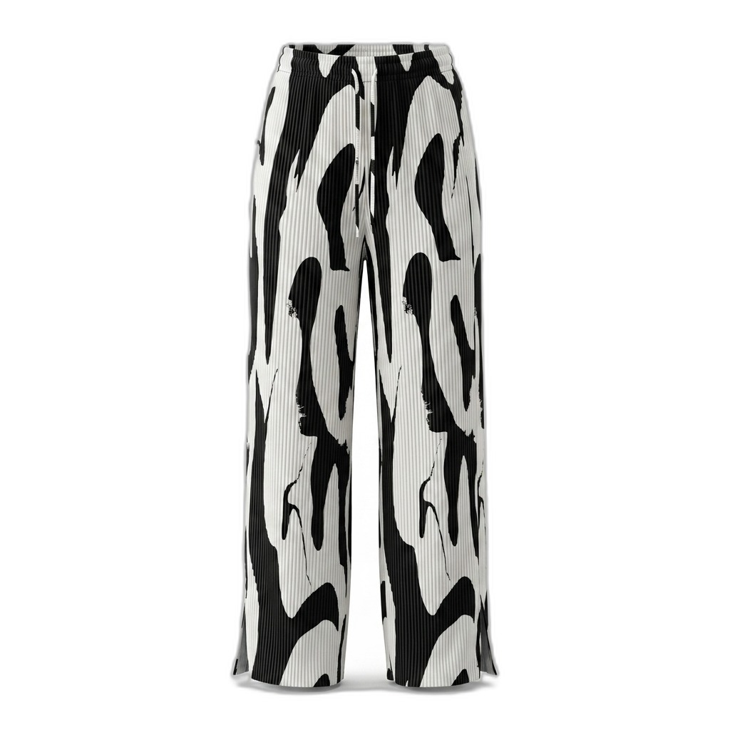 Women's Pleated Abstract Print Wide-Leg Pants