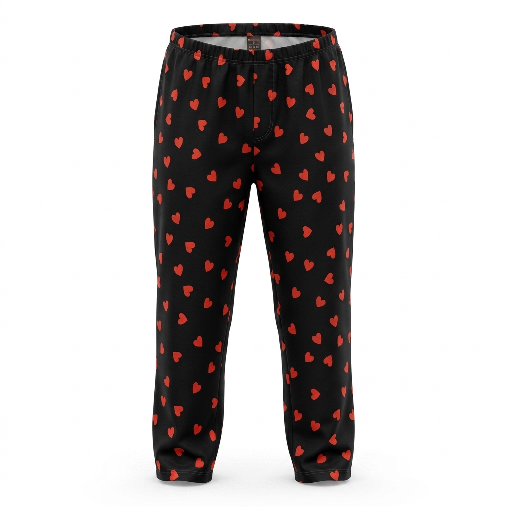 Comfortable Black Heart Print Pajama Pants