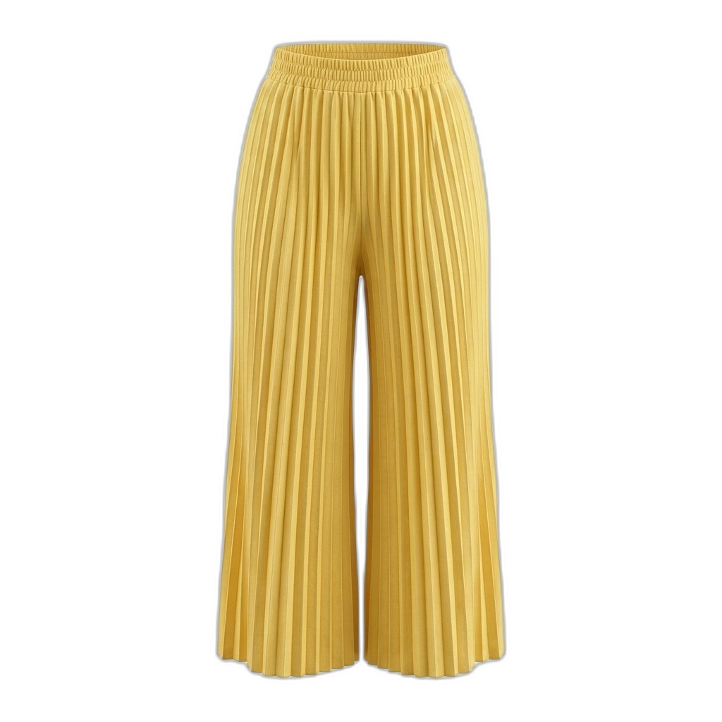 Yellow Pleated Wide-Leg Culottes for Women