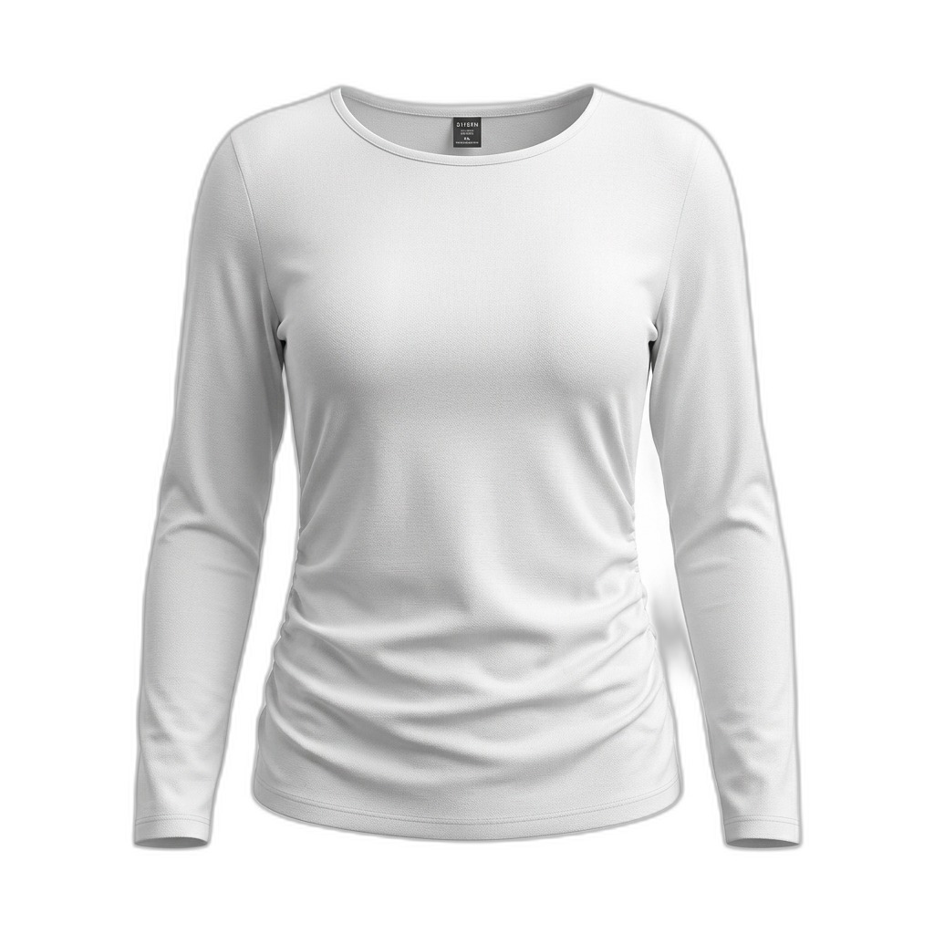 Women's White Long Sleeve Ruched Top