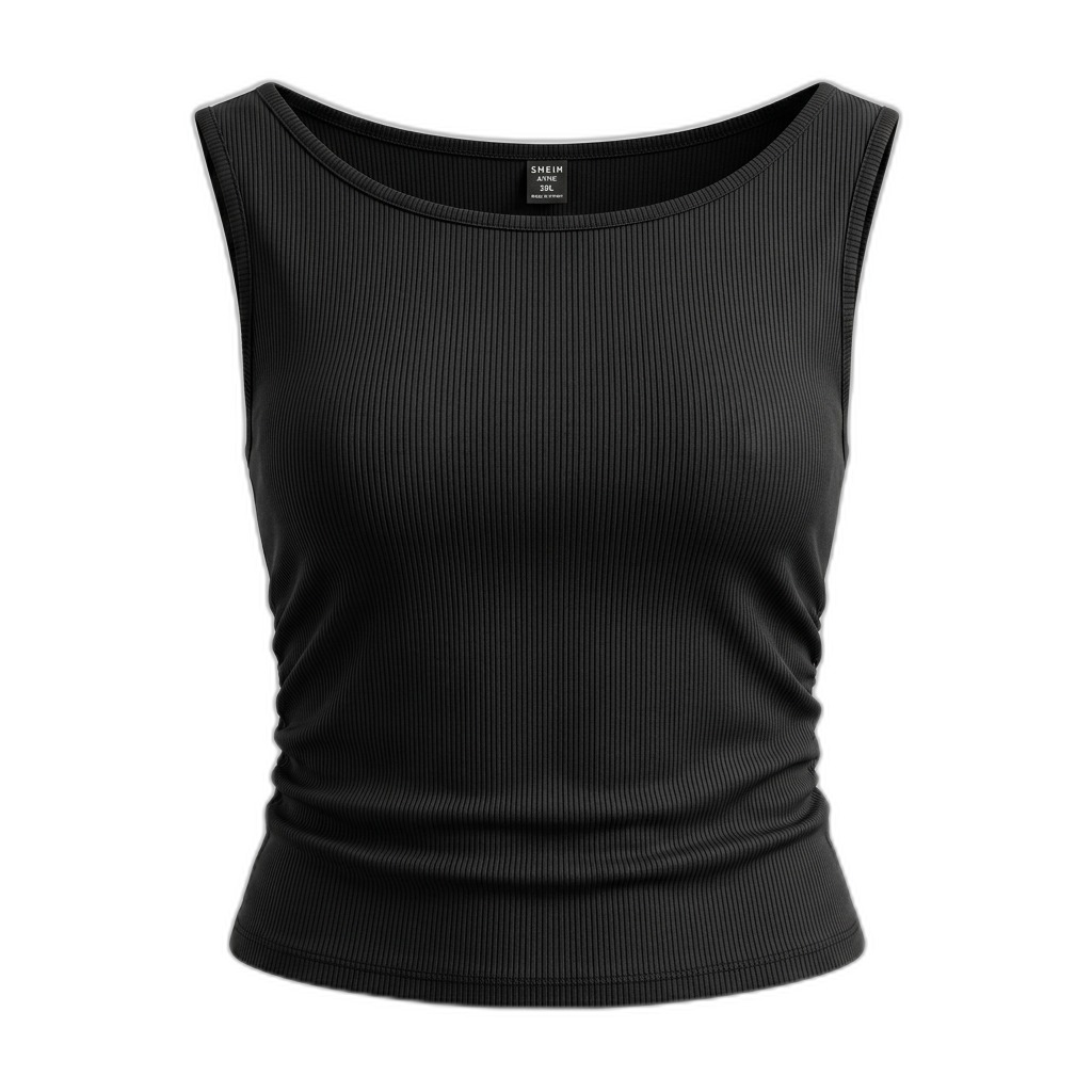 Black Ribbed Crop Top for Women