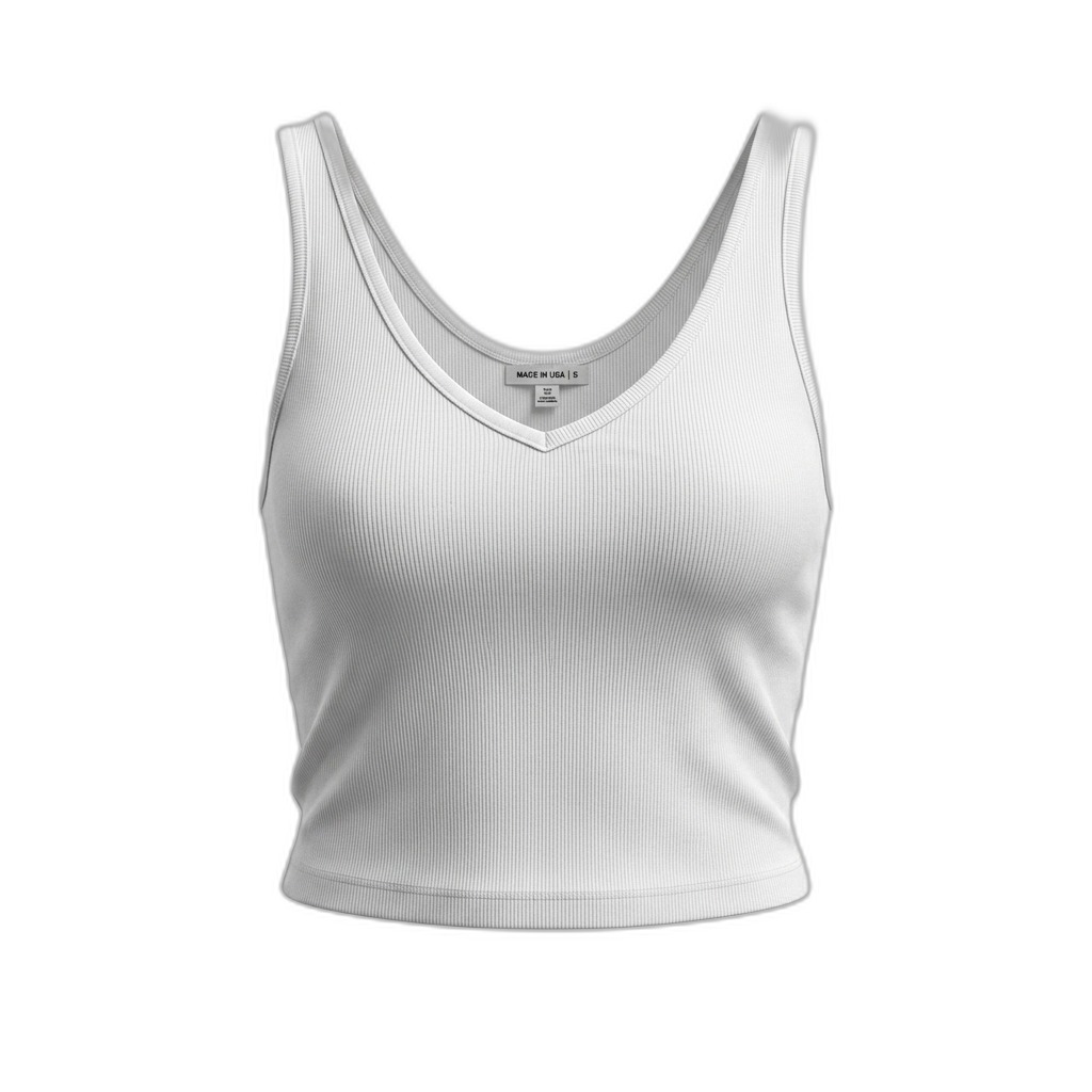 White Ribbed V-Neck Crop Top for Women