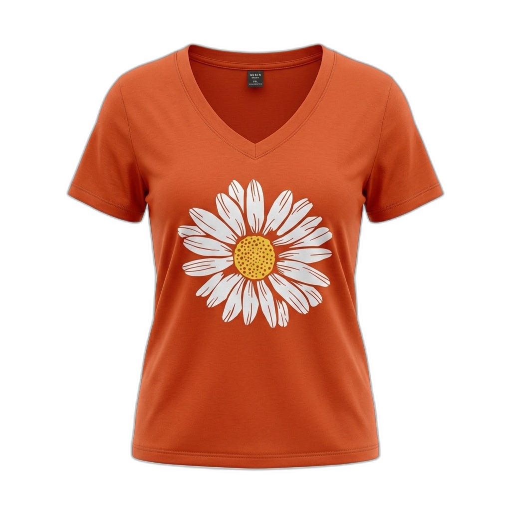 Women's V-Neck Daisy Print T-Shirt