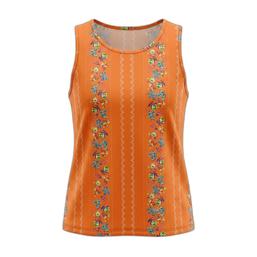 Women's Floral Striped Orange Tank Top