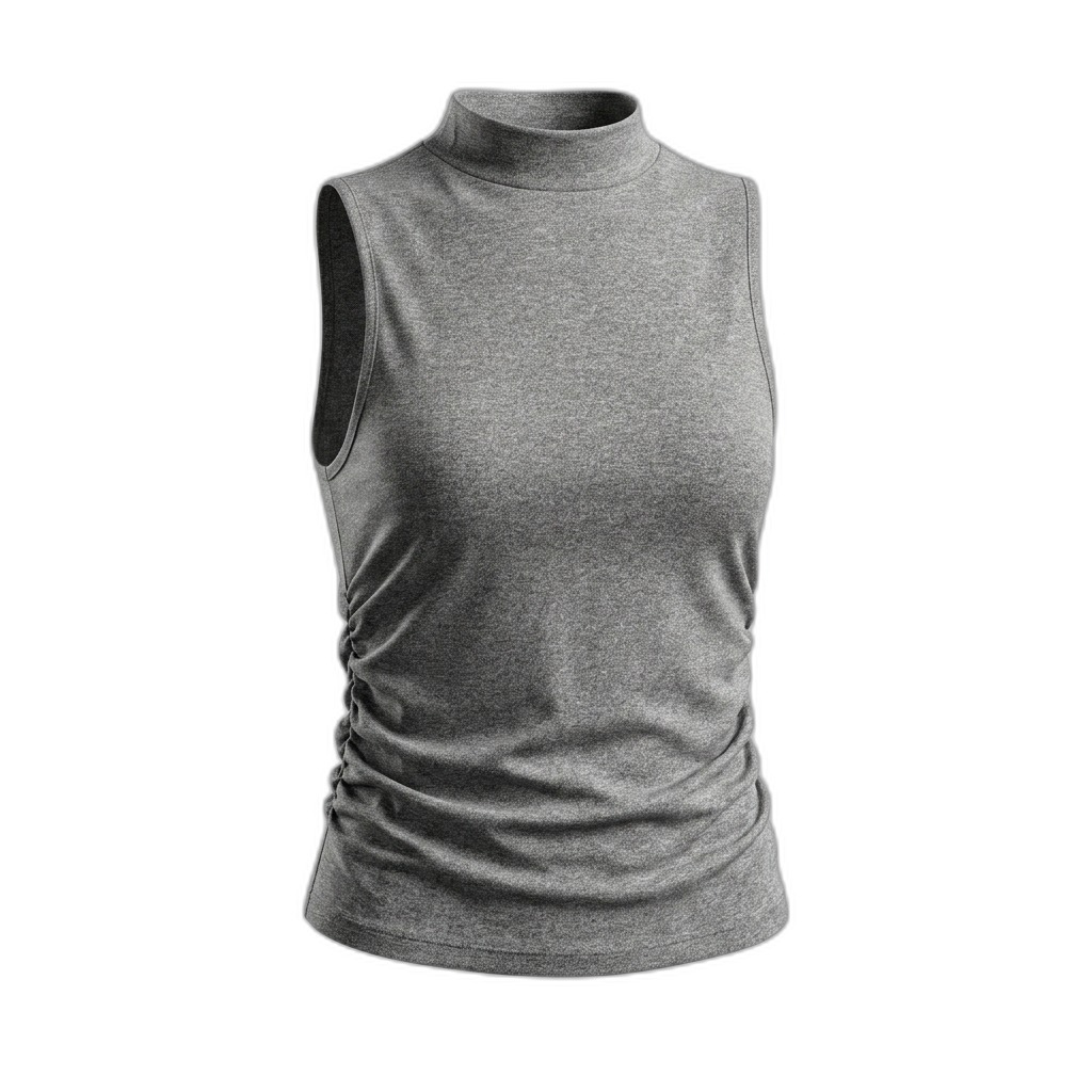 Grey Sleeveless Mock Neck Ruched Top