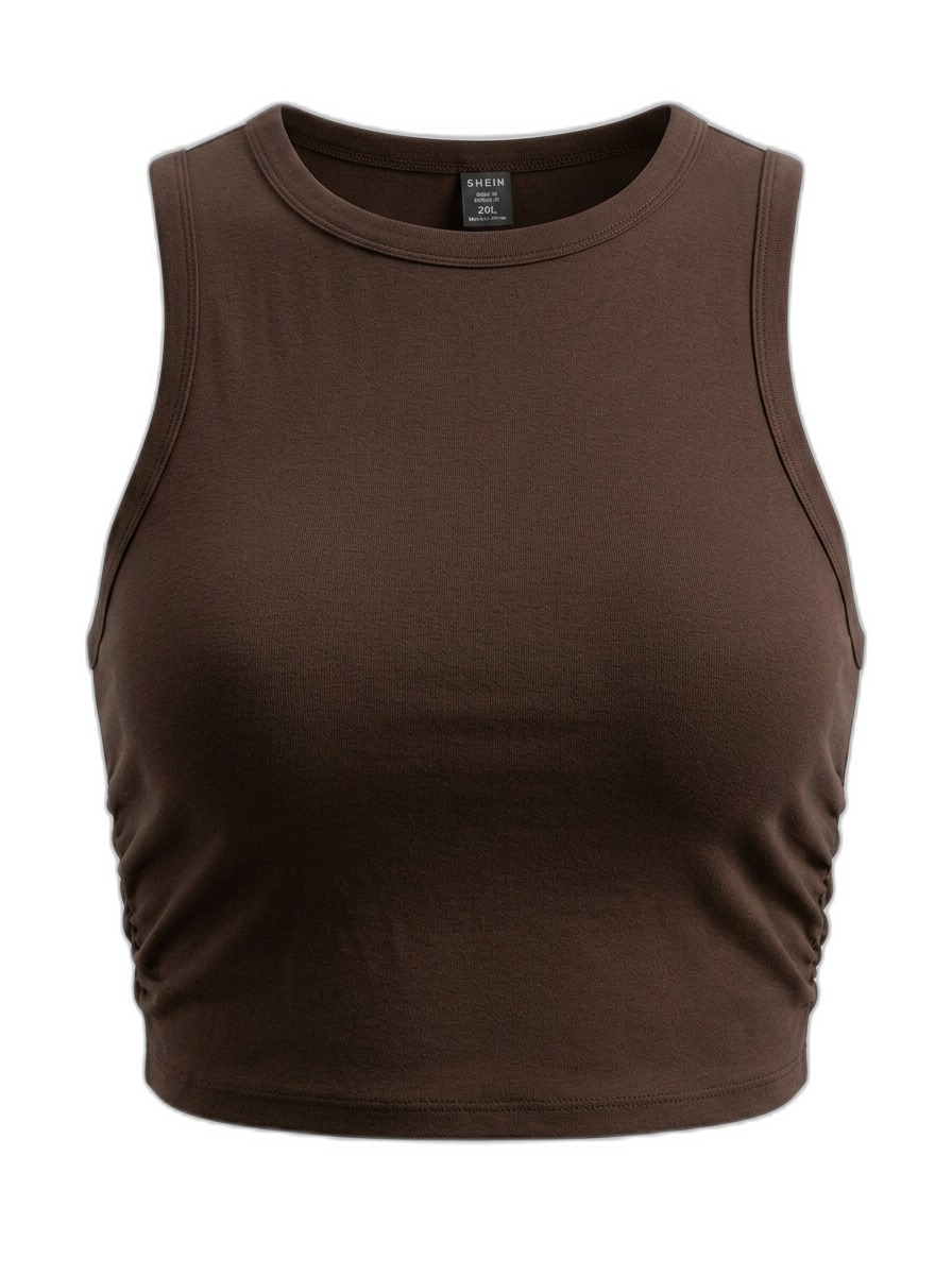 Dark Brown Ruched Side Sleeveless Crop Top