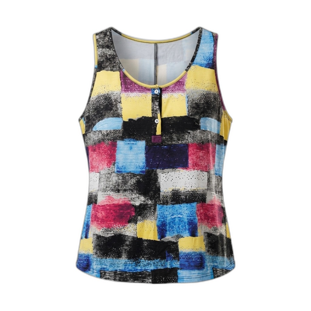 Abstract Print Sleeveless Henley Tank Top