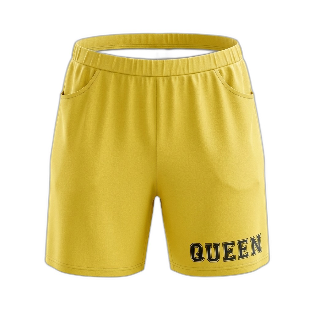 Women's Yellow 'QUEEN' Athletic Shorts