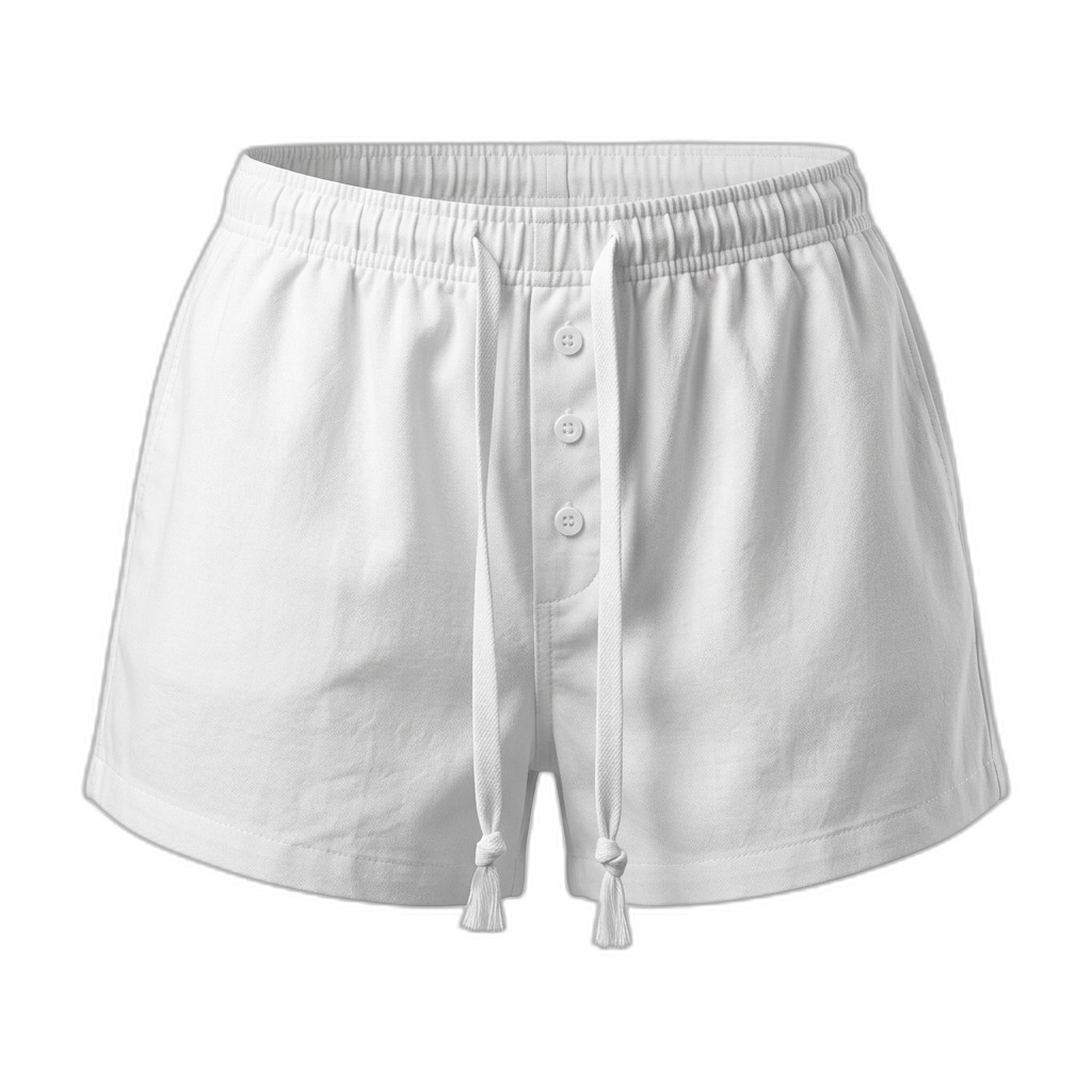 White Cotton Lounge Shorts with Drawstring