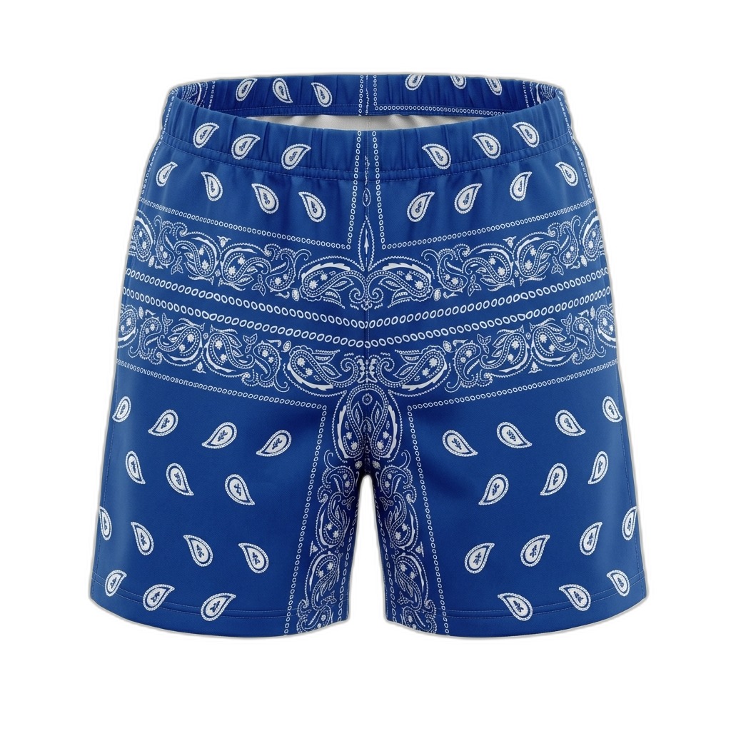 Blue Bandana Print Athletic Shorts