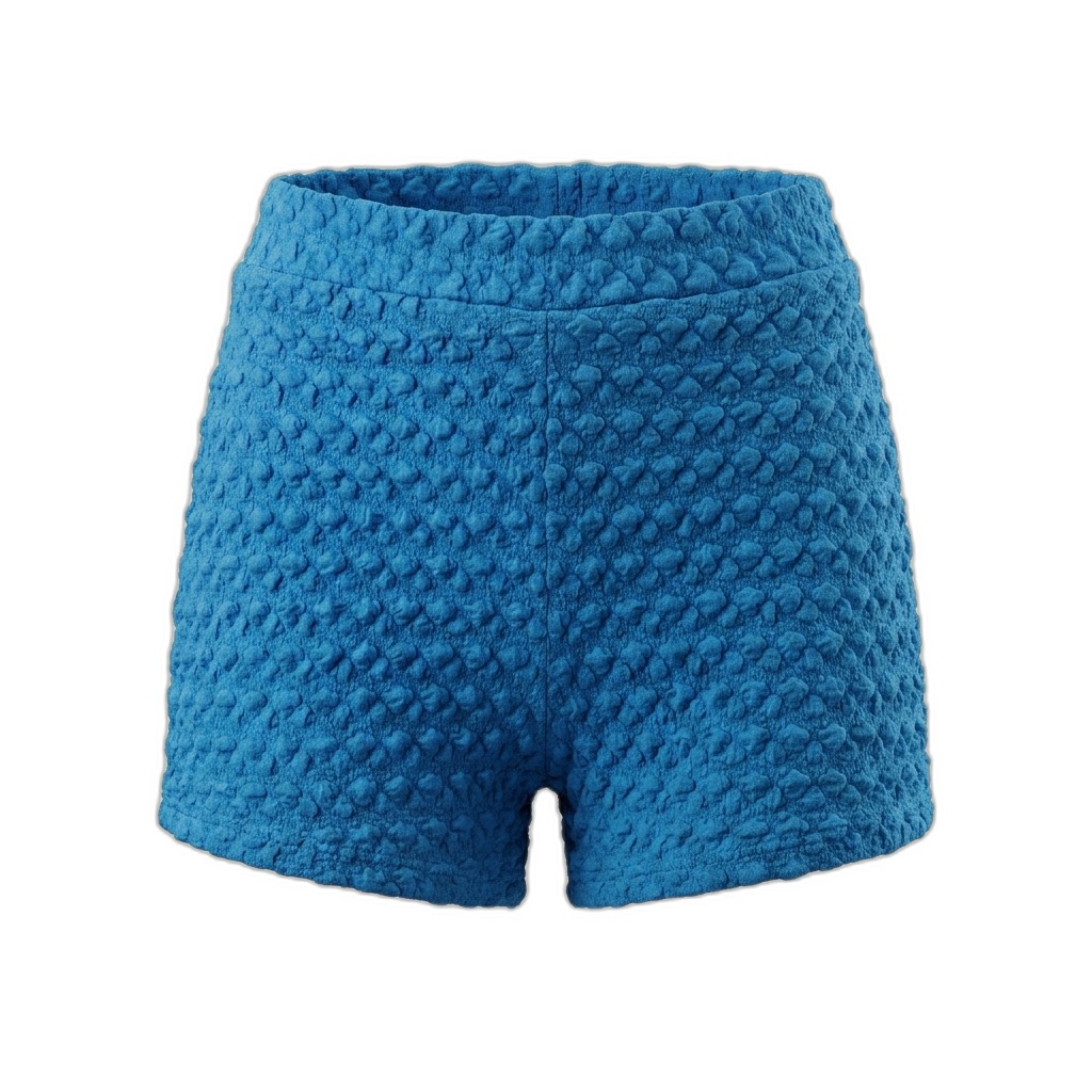 Blue Textured High-Waist Shorts for Women