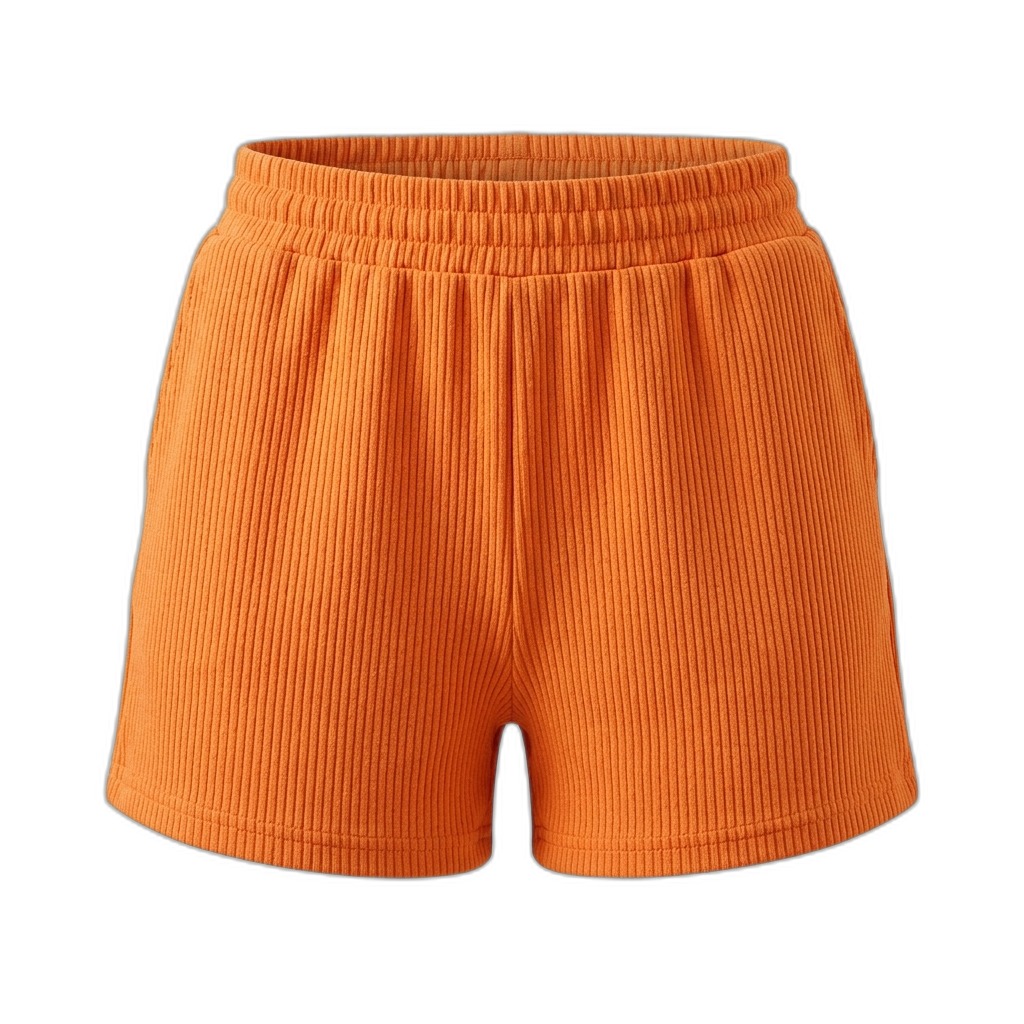 Orange Ribbed Drawstring Shorts for Women