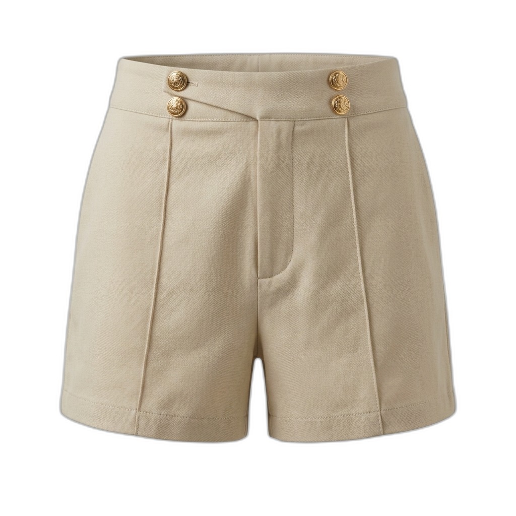 Women's High-Waist Pleated Button Shorts
