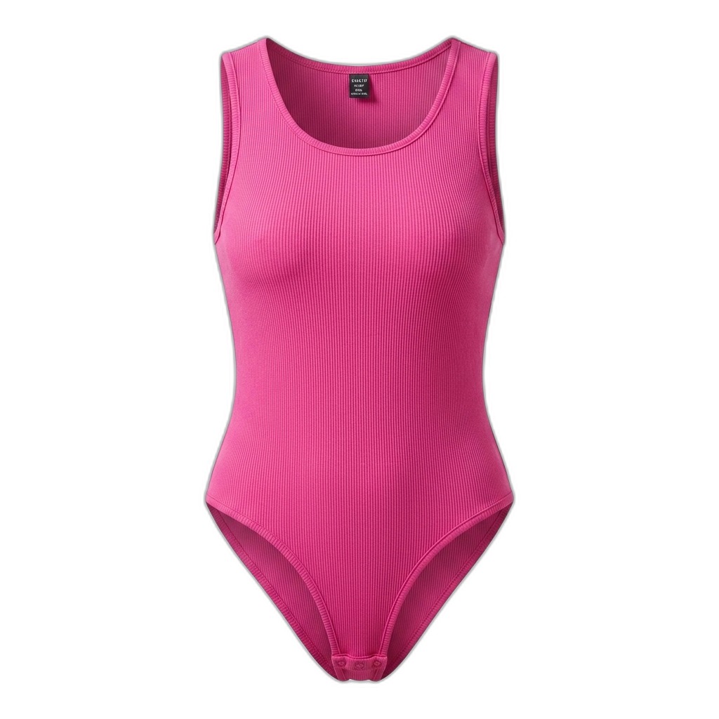 Women's Hot Pink Ribbed Sleeveless Bodysuit