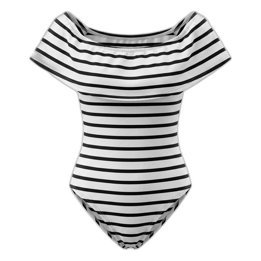 Women's Striped Off-Shoulder Ruffle Bodysuit