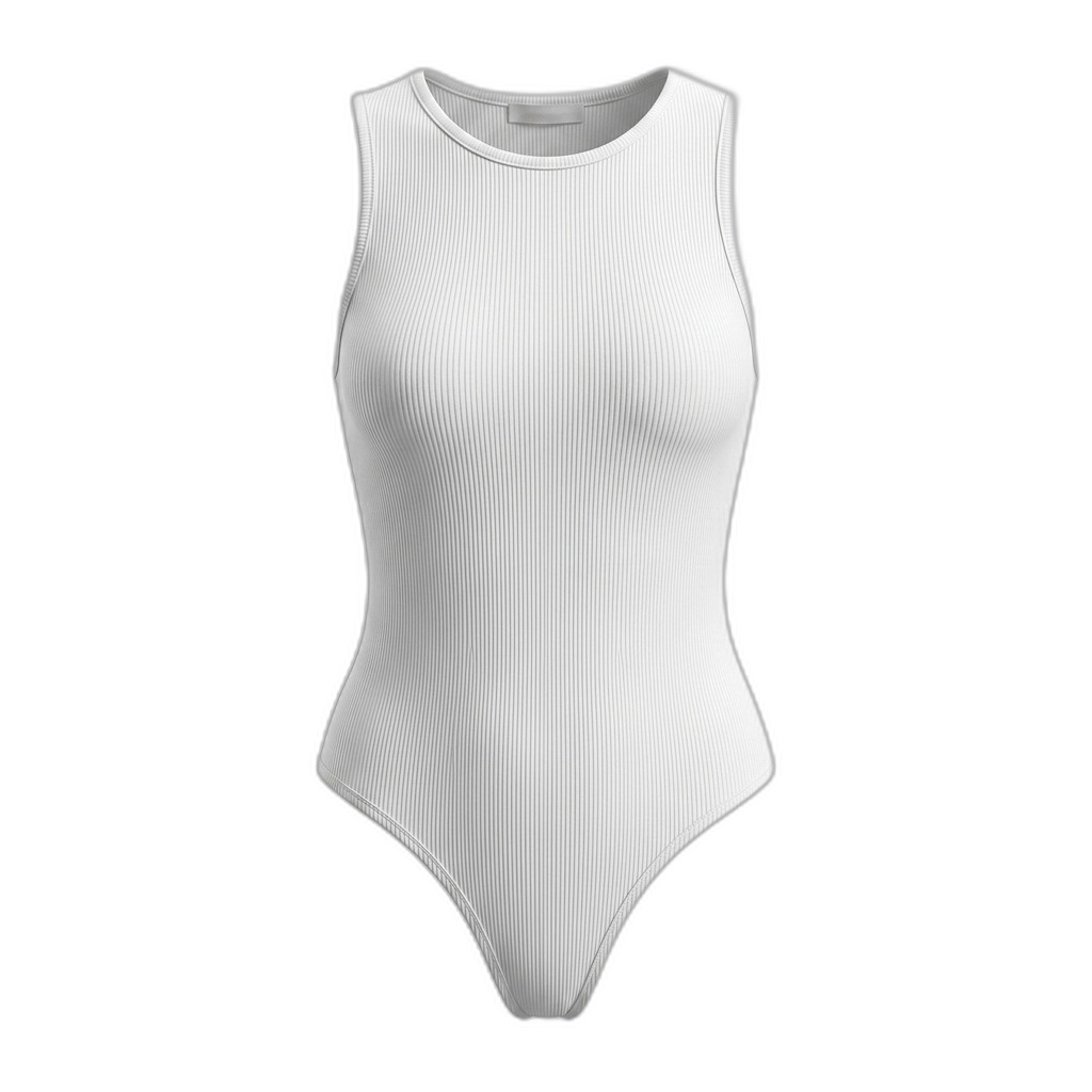 Women's White Ribbed Sleeveless Bodysuit