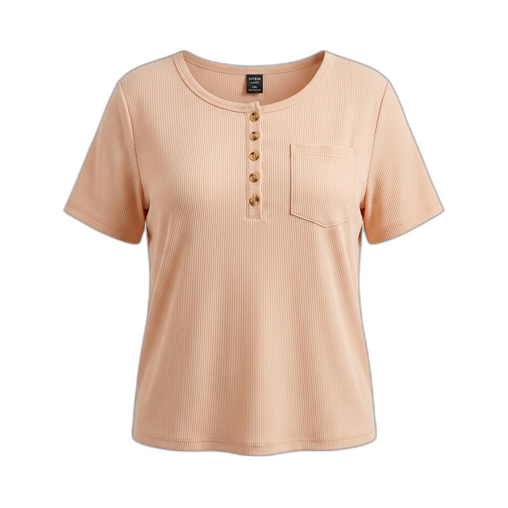 Women's Ribbed Henley T-Shirt | Short Sleeve Top