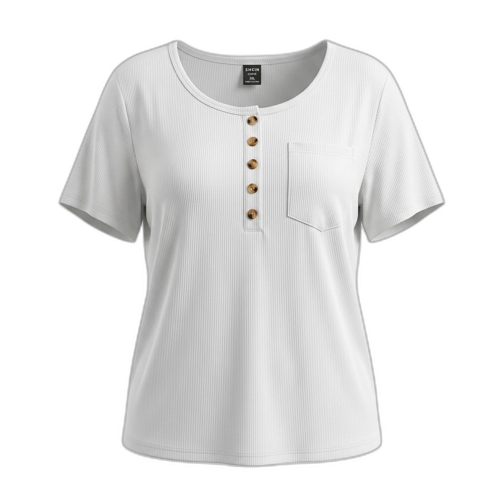 Women's Ribbed Henley Short Sleeve T-Shirt