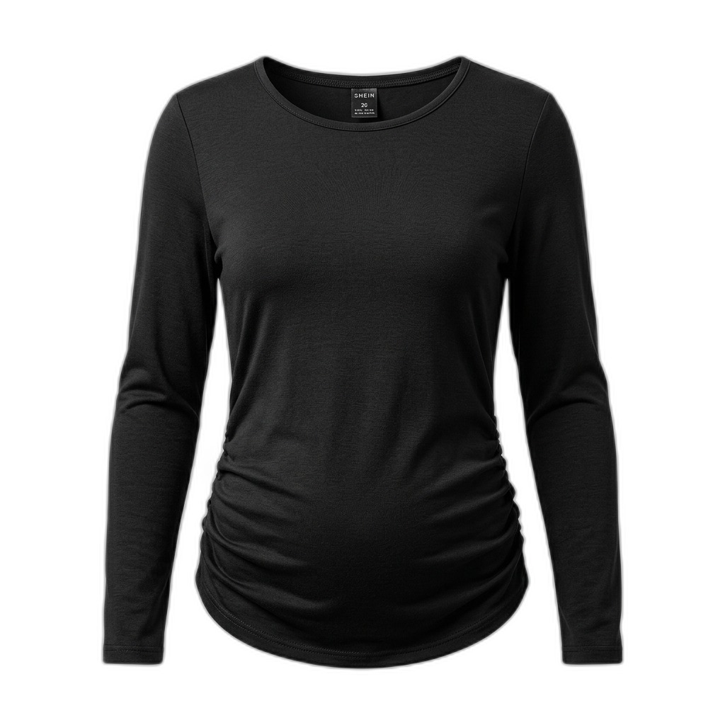 Women's Black Long Sleeve Ruched Top