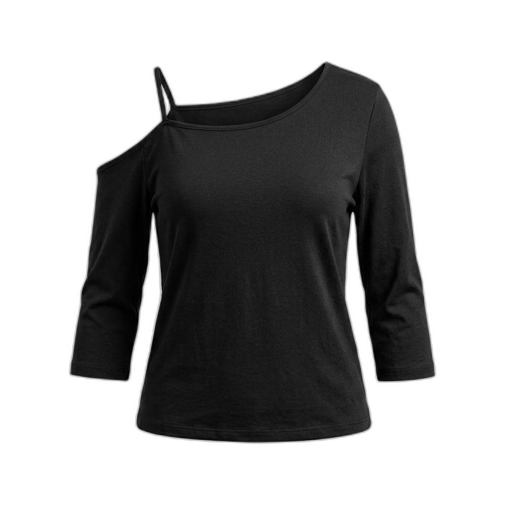 Women's Black One Shoulder Cut Out 3/4 Sleeve Top