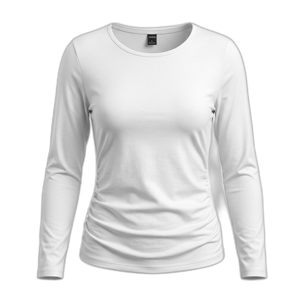 Women's White Long Sleeve Ruched T-Shirt