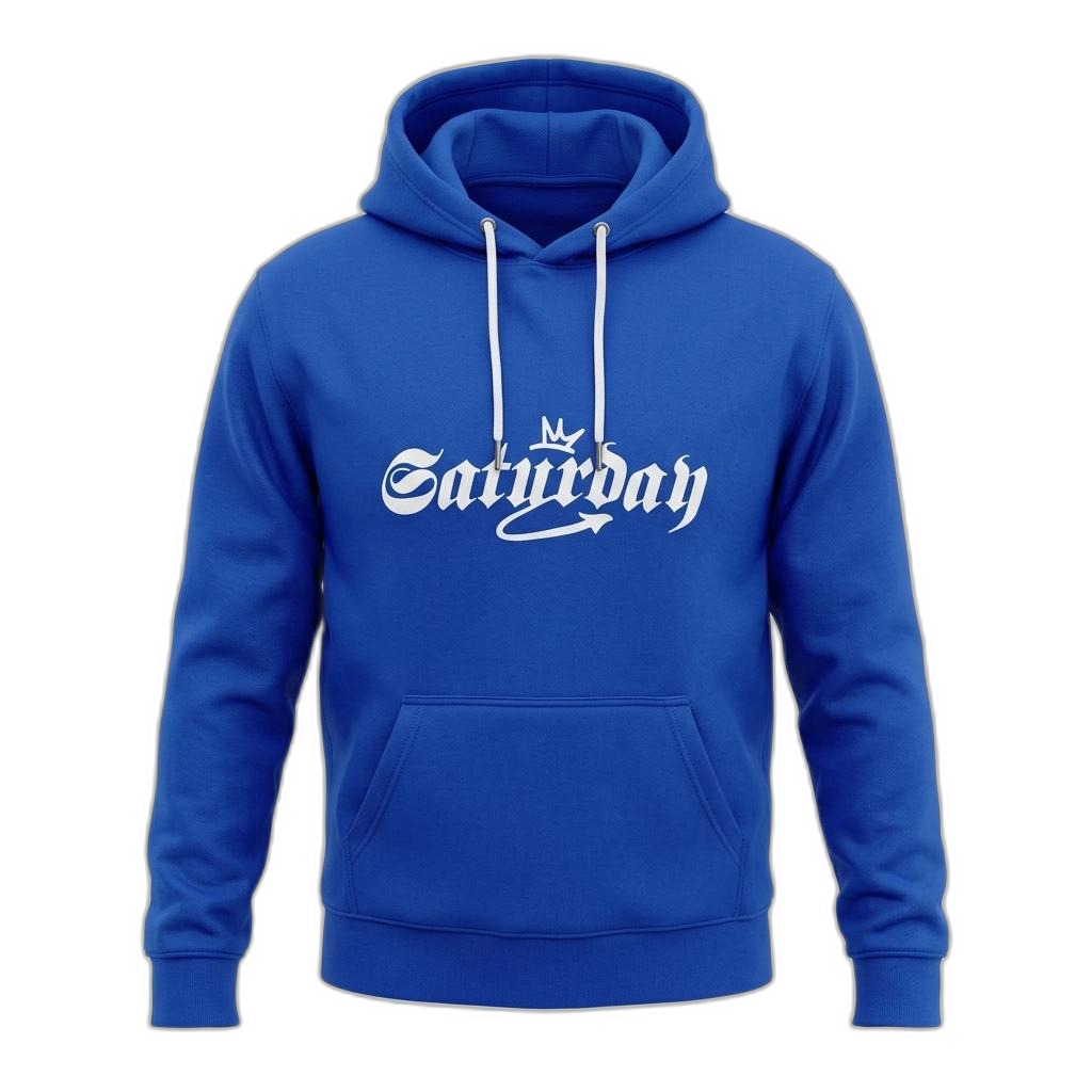 Saturday Script Crown Hoodie - Blue
